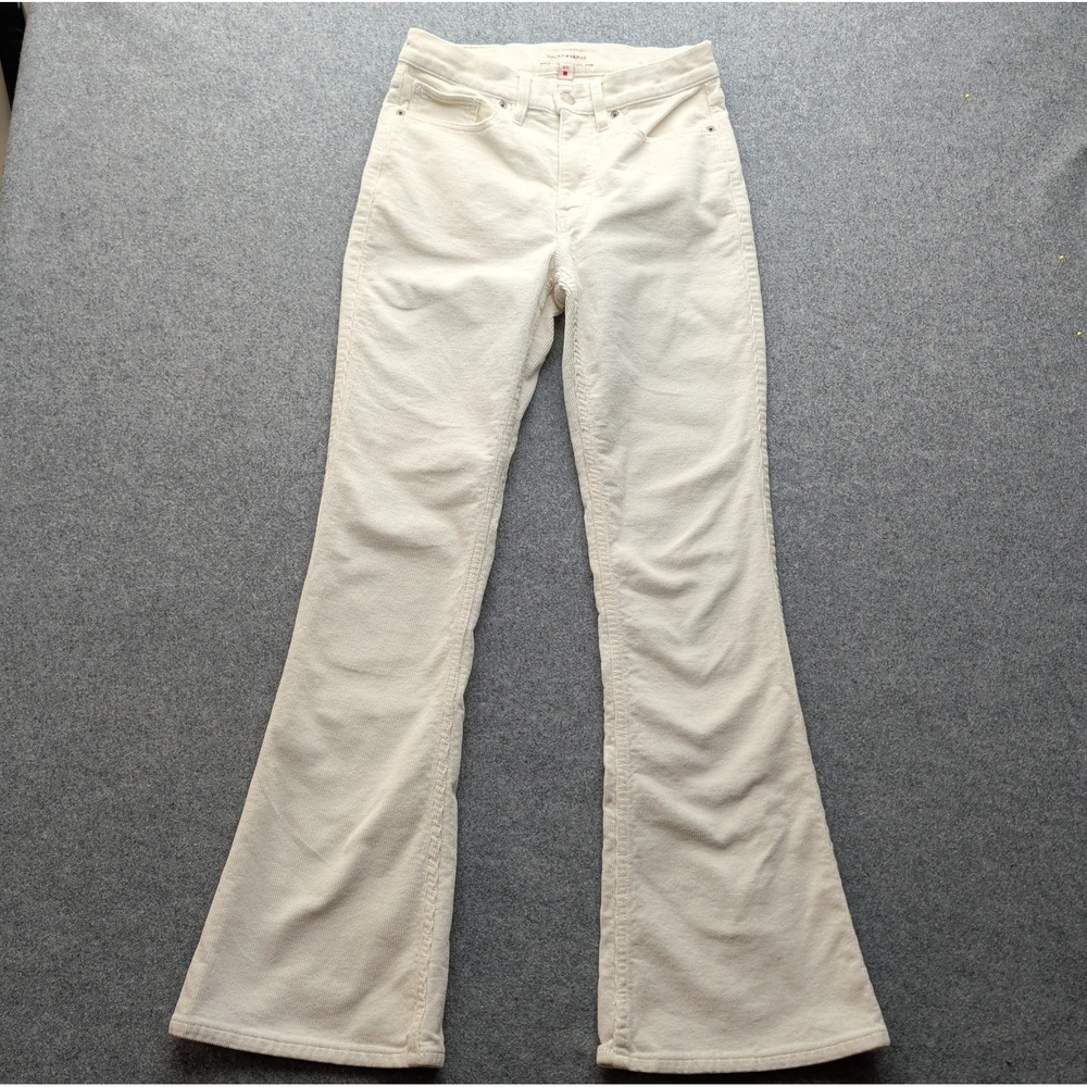 Lucky Brand Corduroy Womens Pants 4/27 Ivory High Rise Flare Stretch